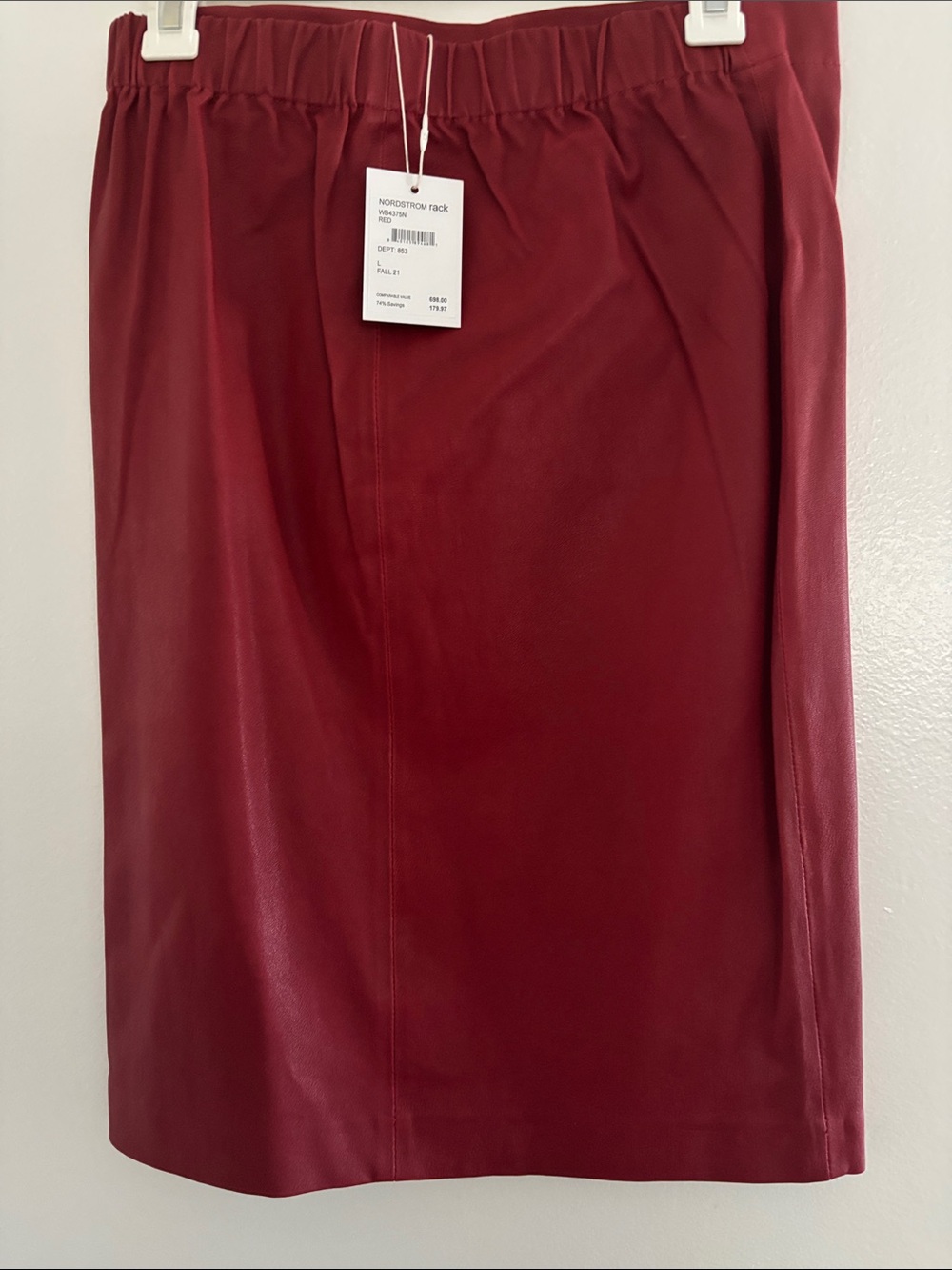 Nordstrom Red 100% Lamb Stretch Leather Pencil Skirt